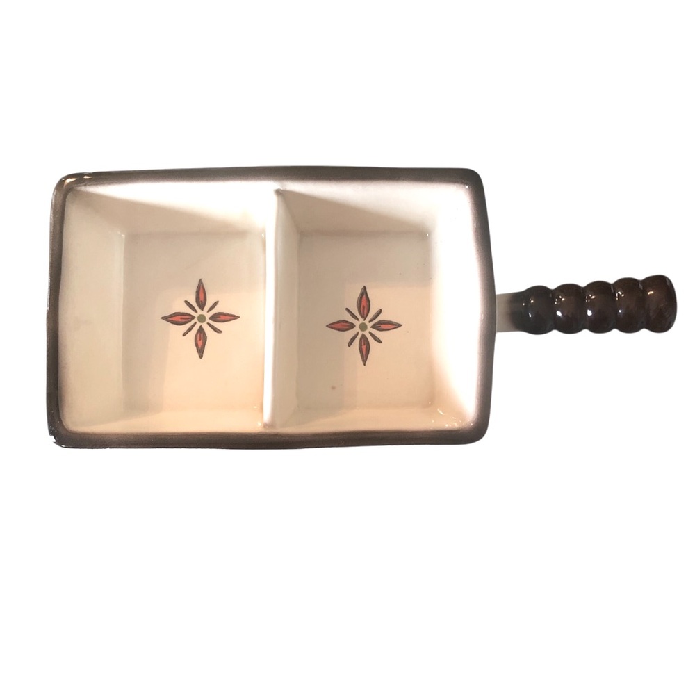 Metlox Poppytrail Green Rooster Rectangle Divided Serving Dish w/ Handle